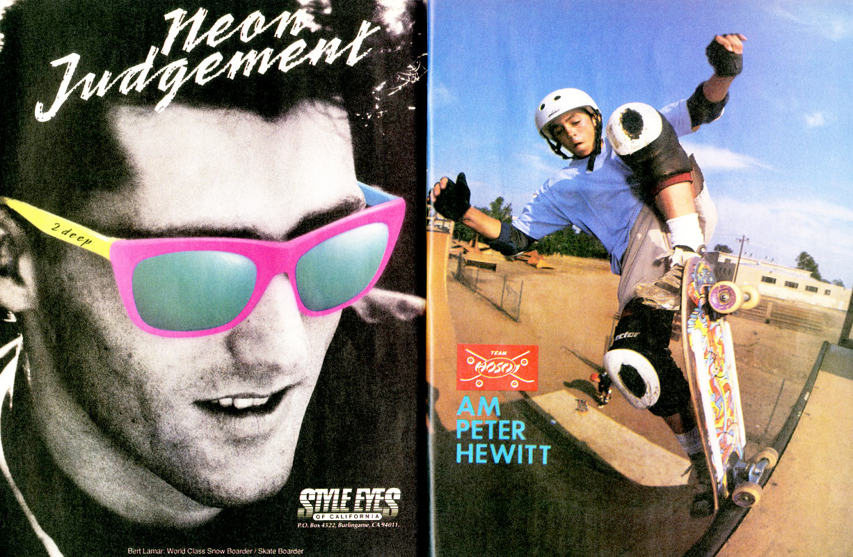 Style Eyes Ad, Peter Hewitt Team Hosoi Ad - TH0889Aug1989p14-15_800t