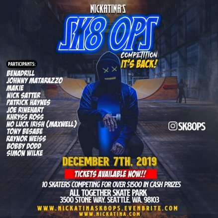 <span class='eventDate'>December 07, 2019</span><style>.eventDate {font-size:14px;color:rgb(150,150,150);font-weight:bold;}</style><br />Andre Nickatina&#039;s &quot;SK8 OPS&quot; Contest