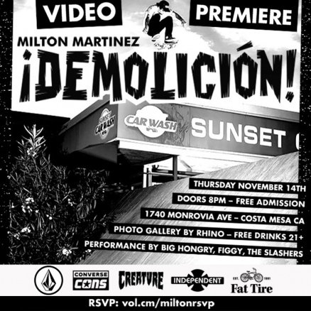 <span class='eventDate'>November 14, 2019</span><style>.eventDate {font-size:14px;color:rgb(150,150,150);font-weight:bold;}</style><br />Milton Martinez&#039;s ¡DEMOLICIÓN! Video Premiere