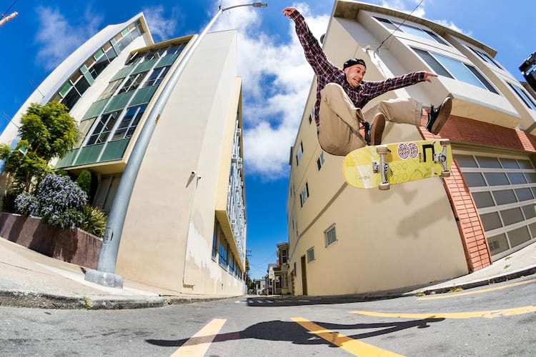 Dave Abair Heelflip over a street gap San Francisco
