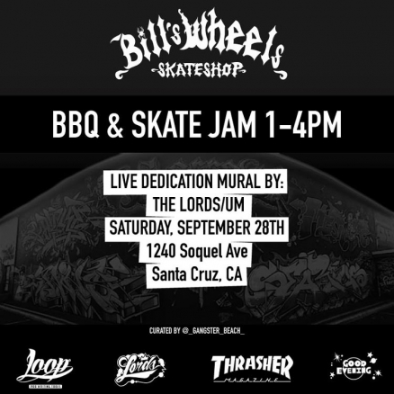 <span class='eventDate'>September 28, 2019</span><style>.eventDate {font-size:14px;color:rgb(150,150,150);font-weight:bold;}</style><br />Bill&#039;s Wheels BBQ and Skate Jam