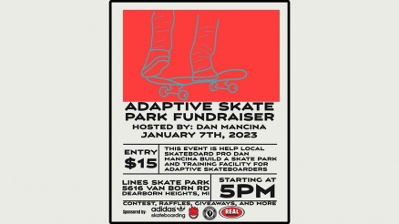<span class='eventDate'>January 07, 2023</span><style>.eventDate {font-size:14px;color:rgb(150,150,150);font-weight:bold;}</style><br />Dan Mancina&#039;s Adaptive Skatepark Fundraiser Event